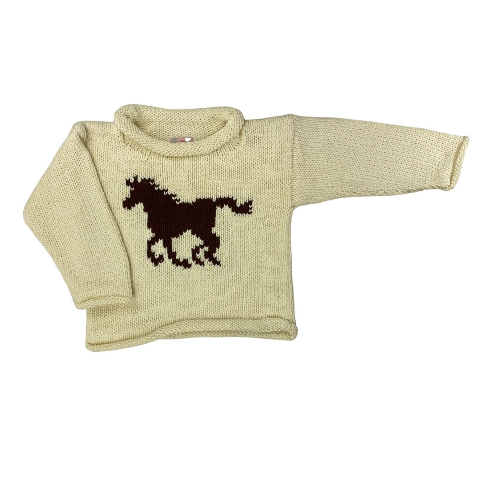 ivory long sleeve sweater with brown horse