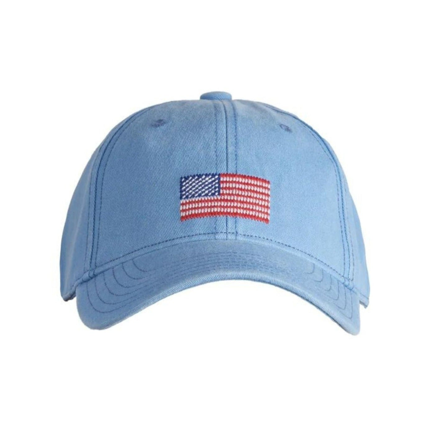 light blue hat with American flag