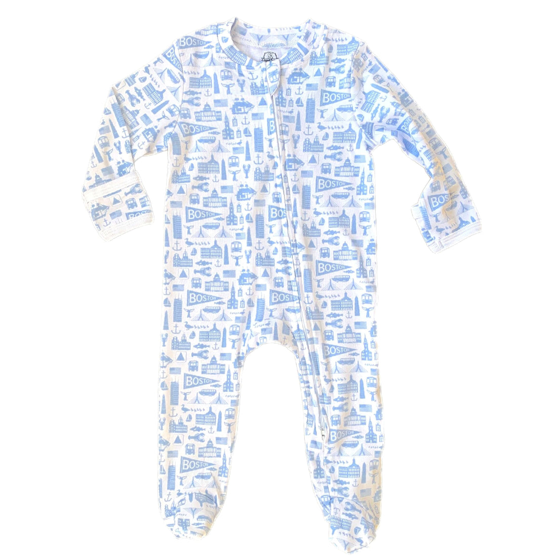 blue boston baby footie