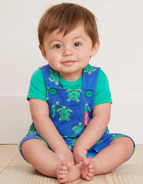 baby boy wearing turtle overalls