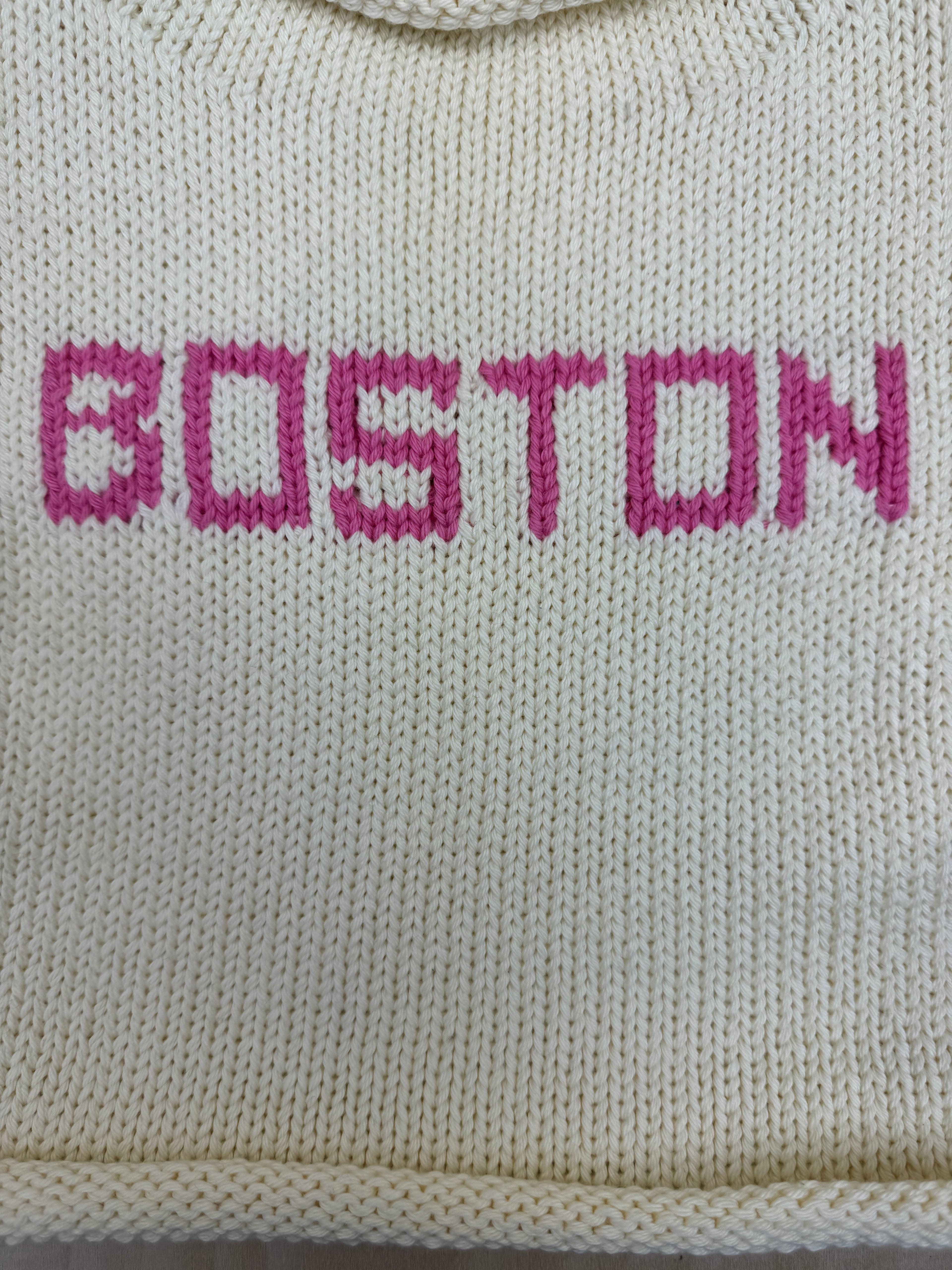 close up of BOSTON