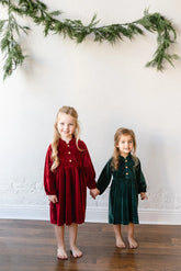 evergreen velvet holiday dress for kids