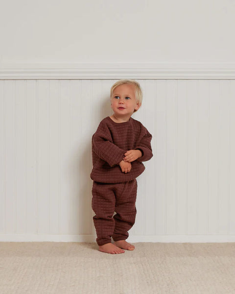 plum quilted long sleeve top and long pants
