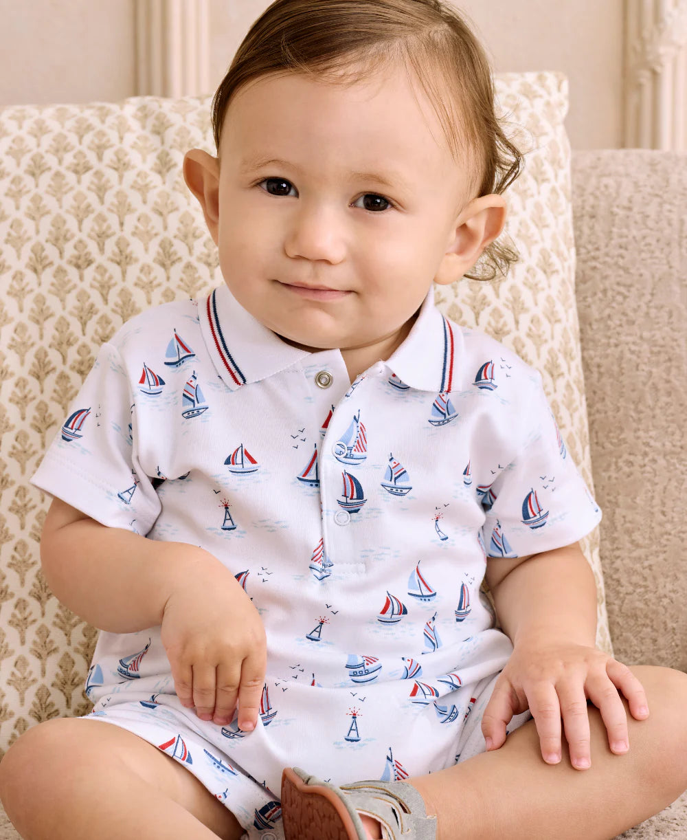 White Sailboat Regatta Polo Romper