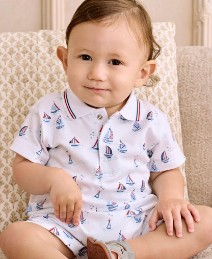 White Sailboat Regatta Polo Romper