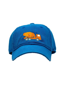 blue hat with orange cement mixer