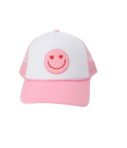 Kids White/Pink Smiley Trucker Hat