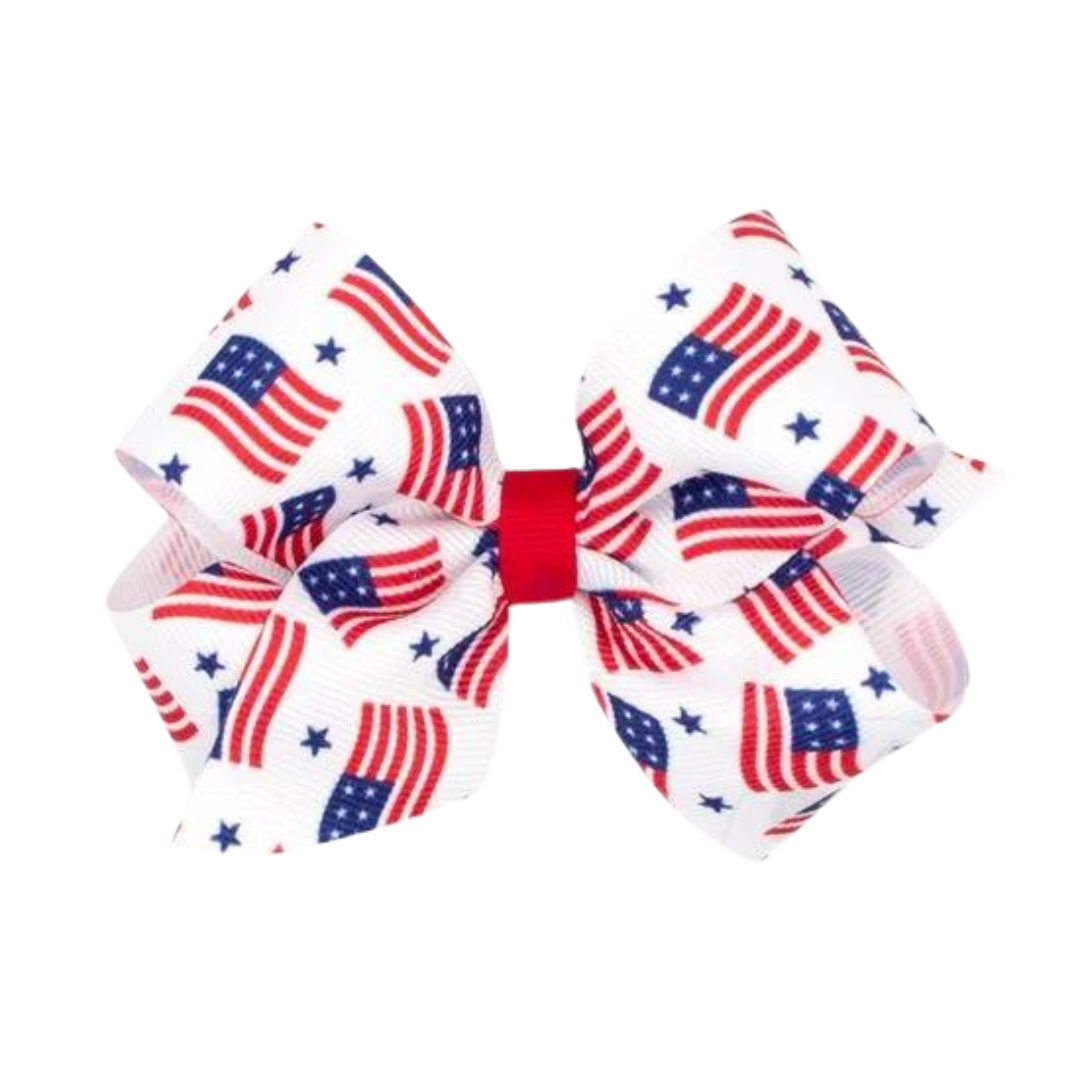 white bow with American flags all over