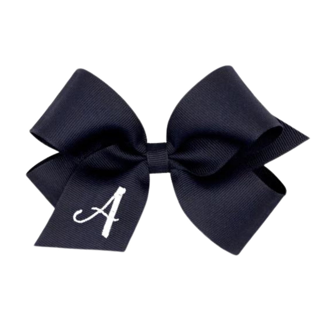 navy monogrammed bow a