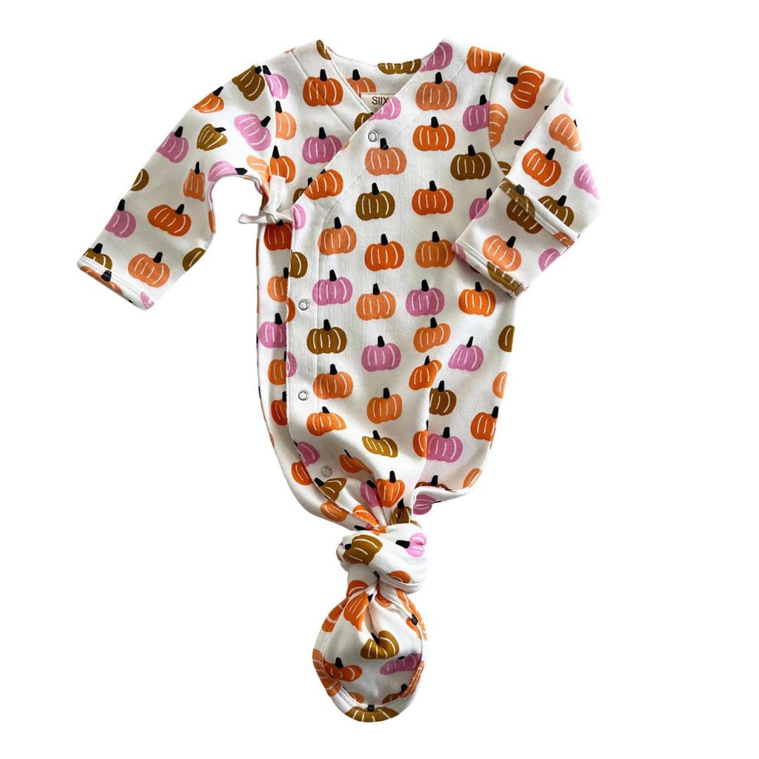 baby kimono style gown with pumpkins all over