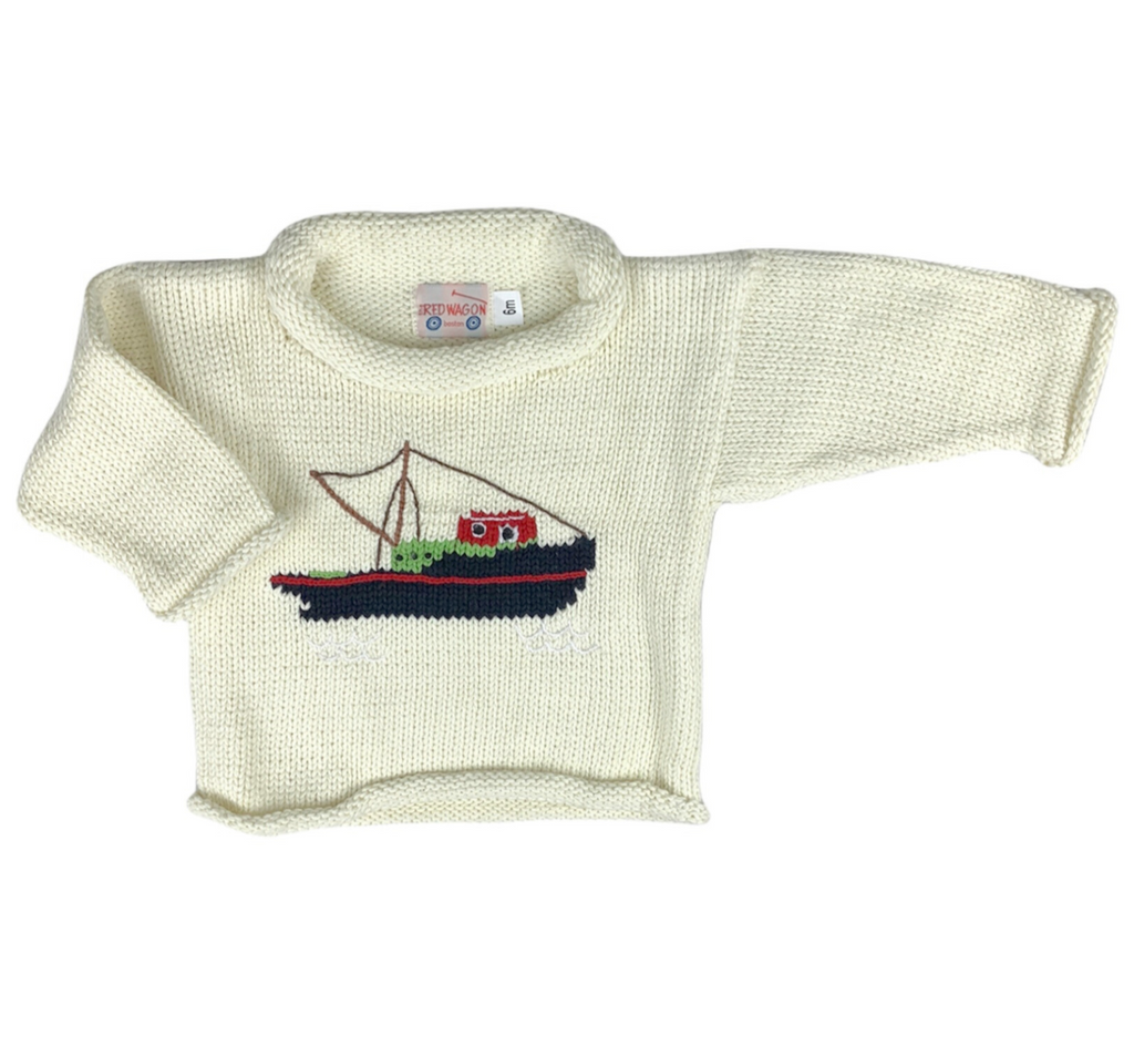 Children's Ivory Fishing Boat Roll Neck Sweater | The Red Wagon 5