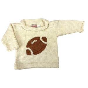 ivory long sleeve sweater with brown football in center