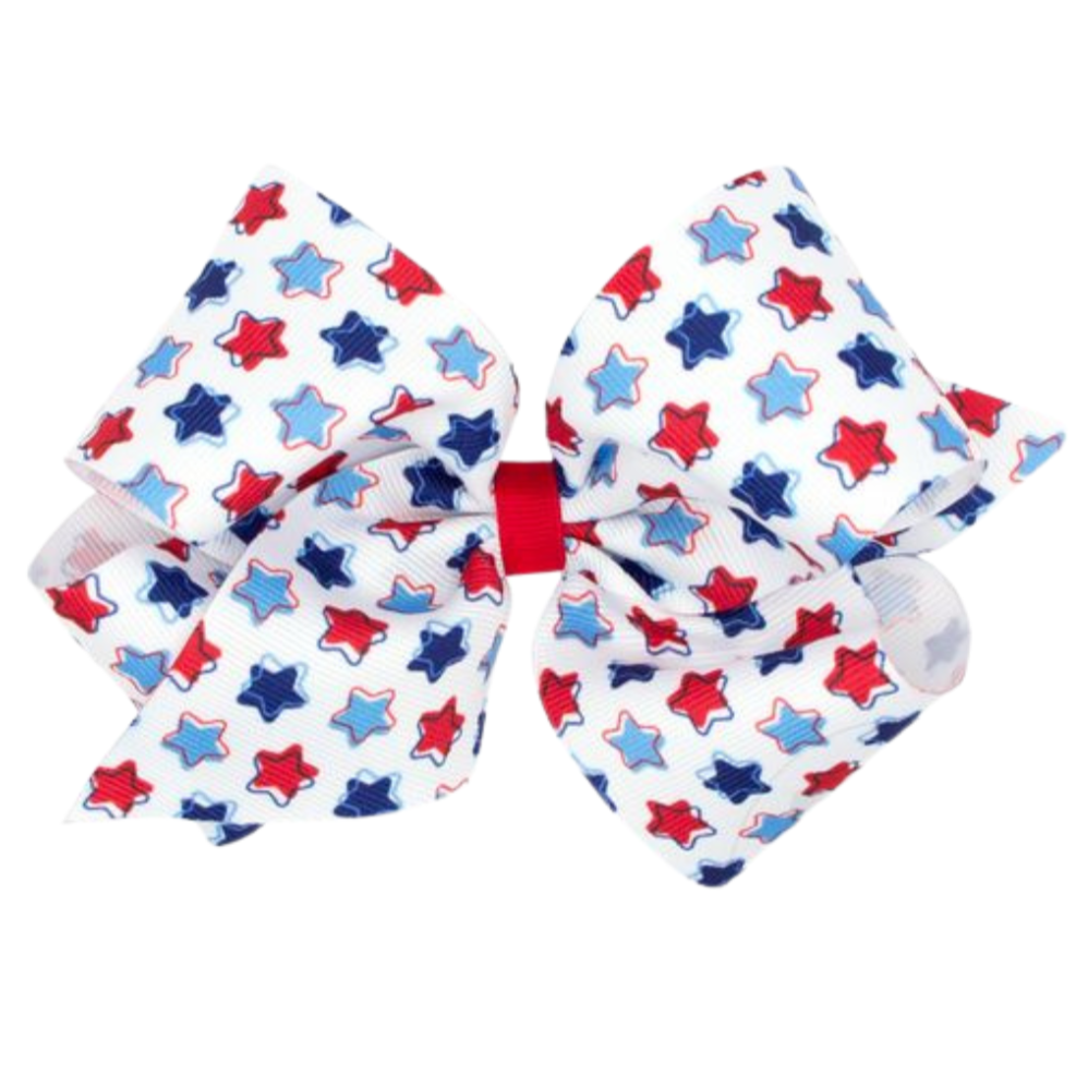 white red and blue stars hair bow