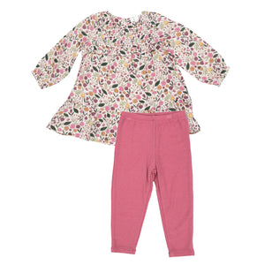 floral long sleeve dress with matching pink leggings