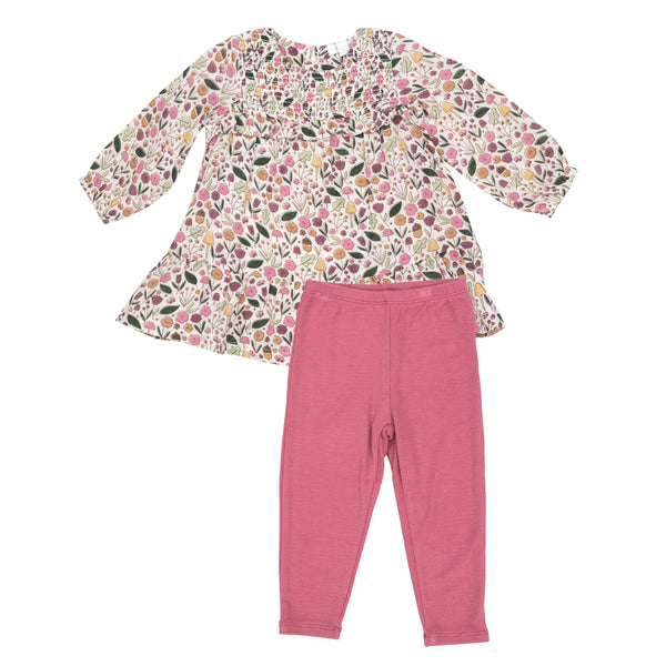 floral long sleeve dress with matching pink leggings