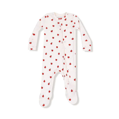 white footie with red apples all over