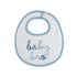 white bib with blue gingham trim and baby bro written on it