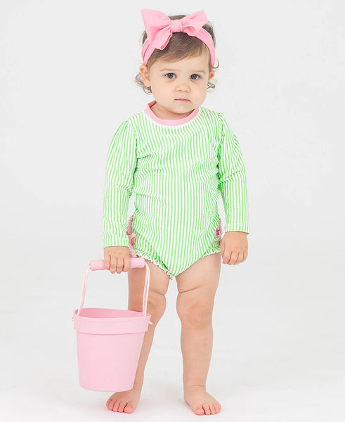 green seersucker swimsuit for baby