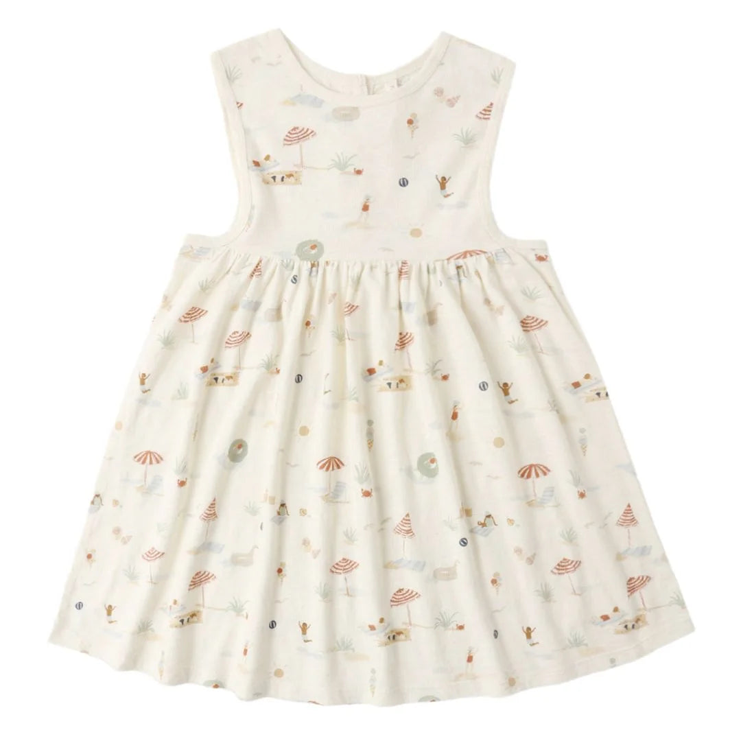 White dress with beach pattern on a white background