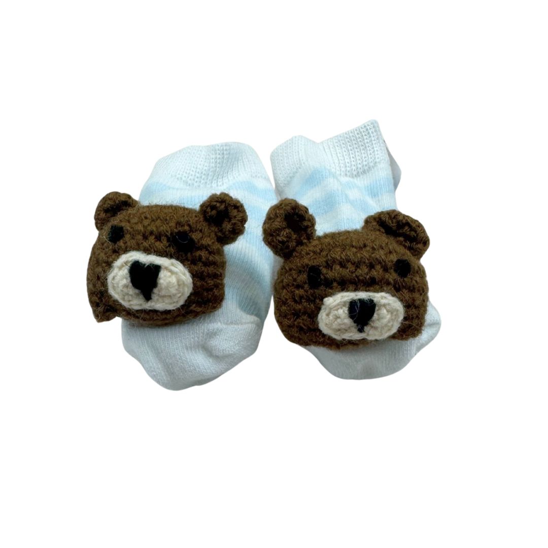Blue Bear Crochet Rattle Socks