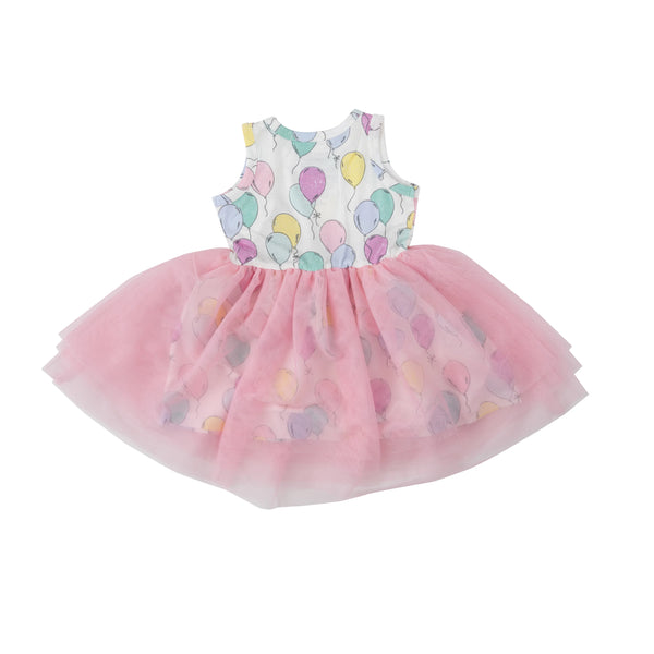 sleeveless dress with balloon print and pink tutu skirt
