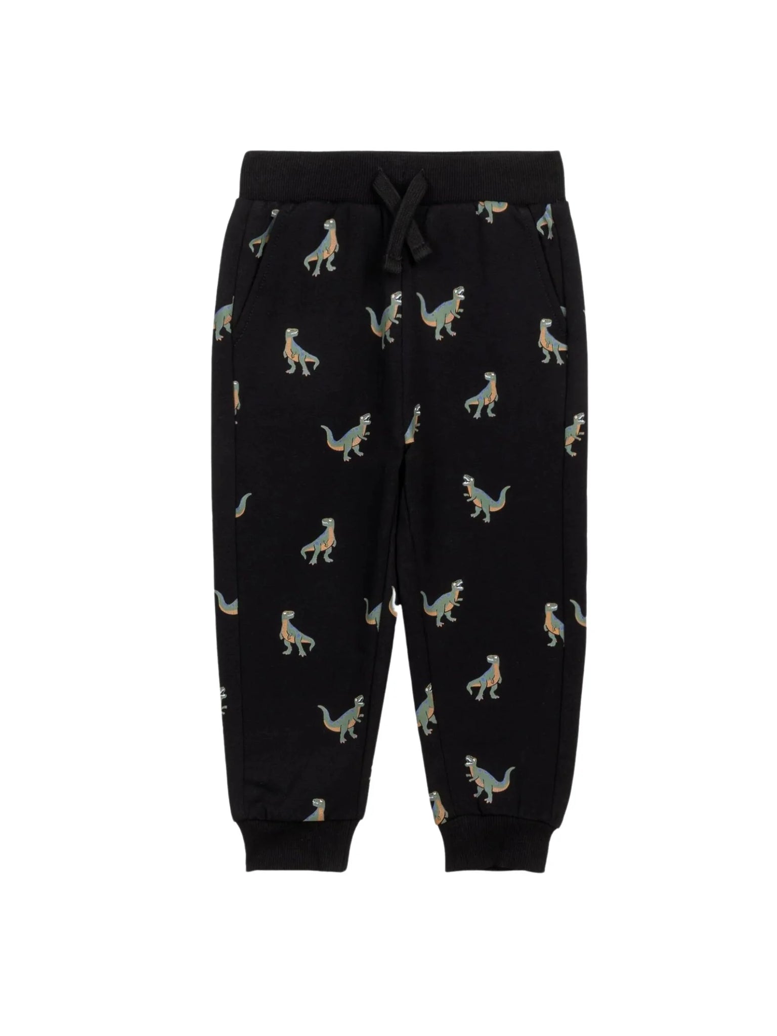 black joggers with dinosaur print