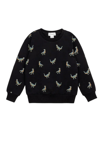 black crewneck sweatshirt with dinosaurs