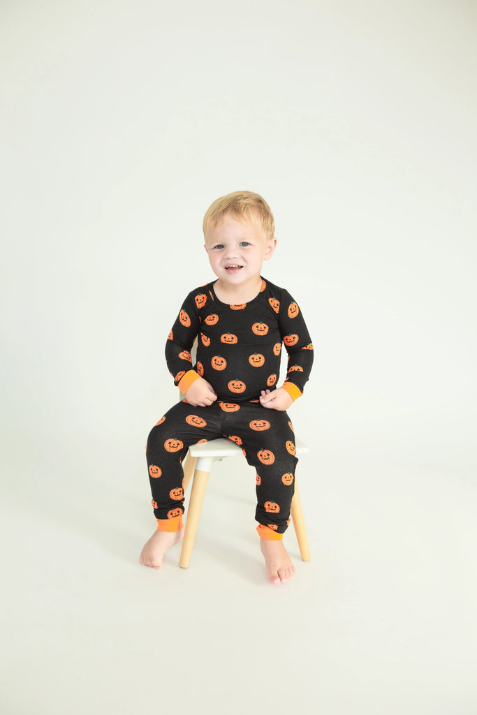 Baby Black Jack-O-Lantern 2 Way Zipper Footie | The Red Wagon 0-3M