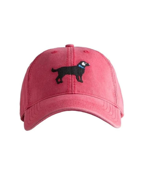 red hat with embroidered black lab dog