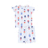 blue short shirt and shorts pjs with red whtie and blue ice cream all over