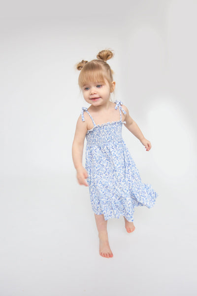 blue calico floral dress with matching bloomer