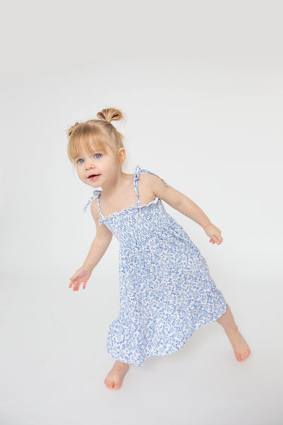 blue calico floral dress with matching bloomer