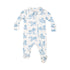 white footie with blue farm toile