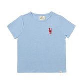 blue tee with red embroidered lobster