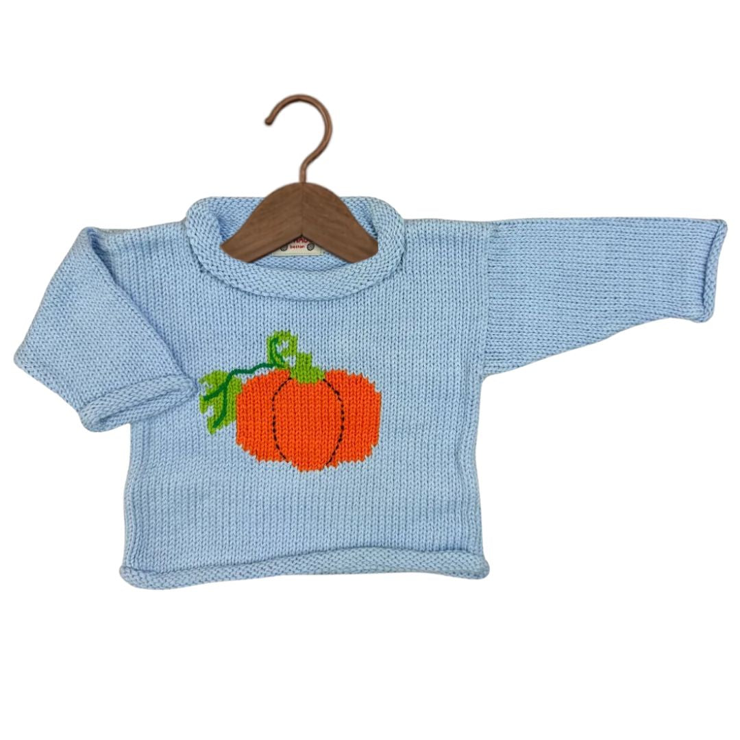 Light Blue Pumpkin Roll Neck Sweater