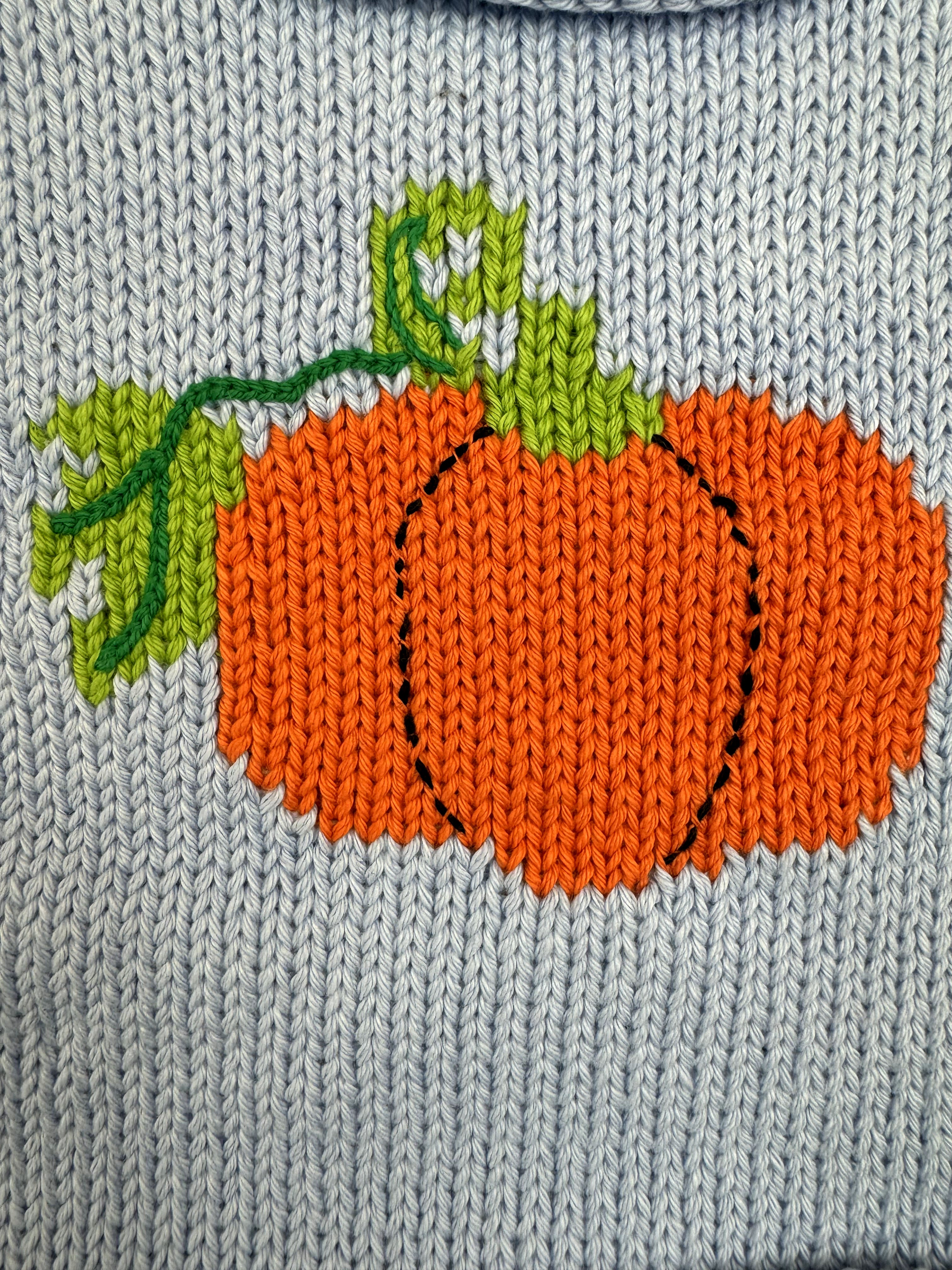 close up of knit pumpkin