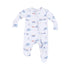 pale blue footie with tugboat design