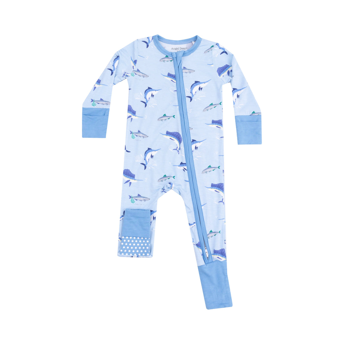 blue romper with deep sea fishing print