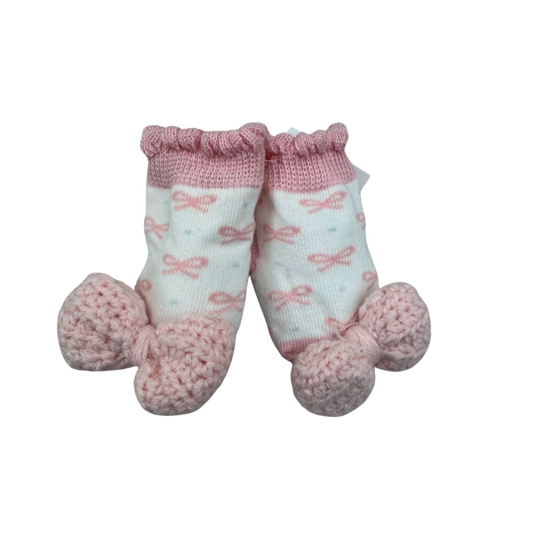Pink Bow Crochet Rattle Socks