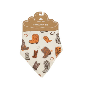 brown boots print on a white thermal bib