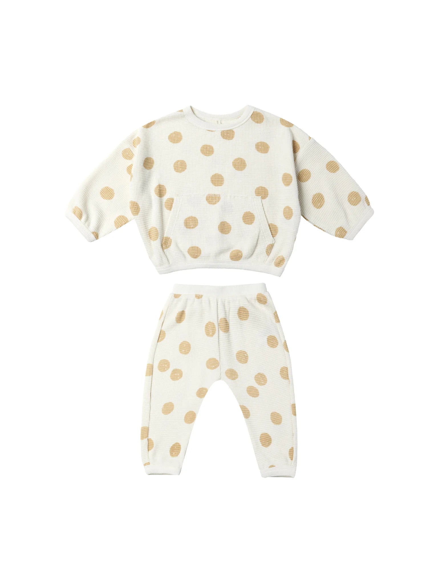 ivory set with butter tan dots all over