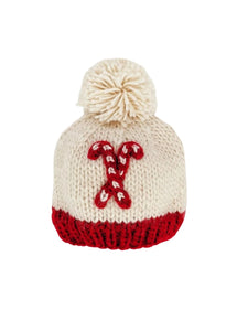 hat with knit candy canes