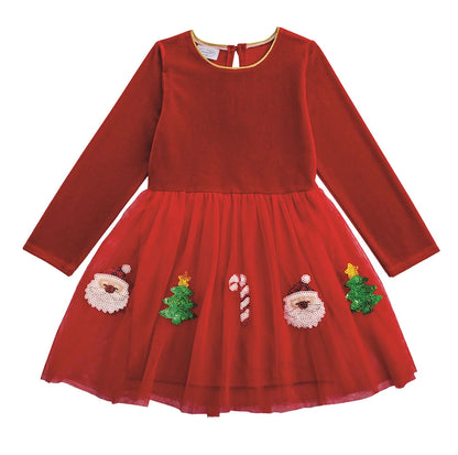 long sleeve dress with tutu with Christmas icons on it