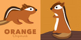 Illustration of an orange chipmunk on a brown background with &