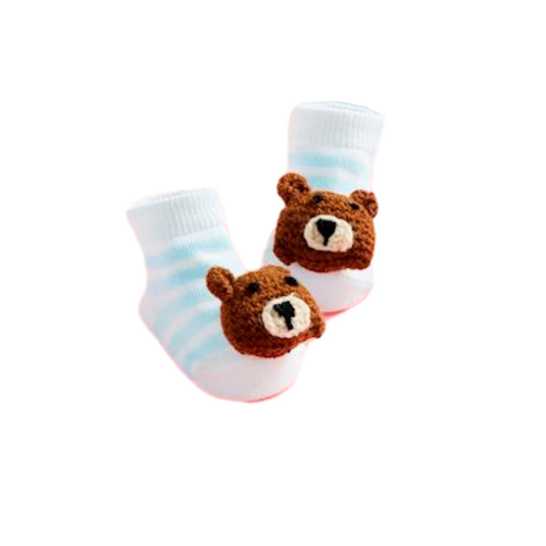 Blue Bear Crochet Rattle Socks