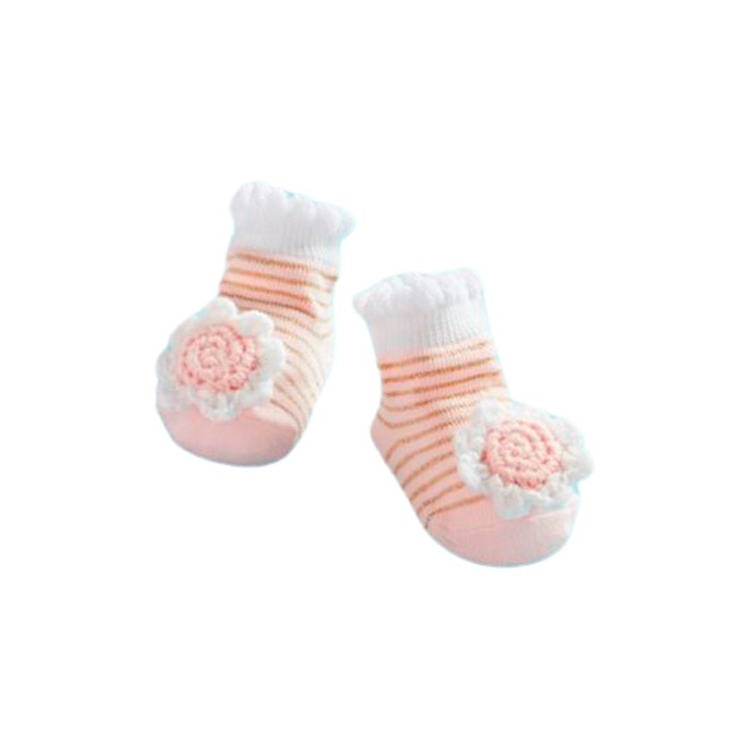 Pink Daisy Crochet Rattle Socks