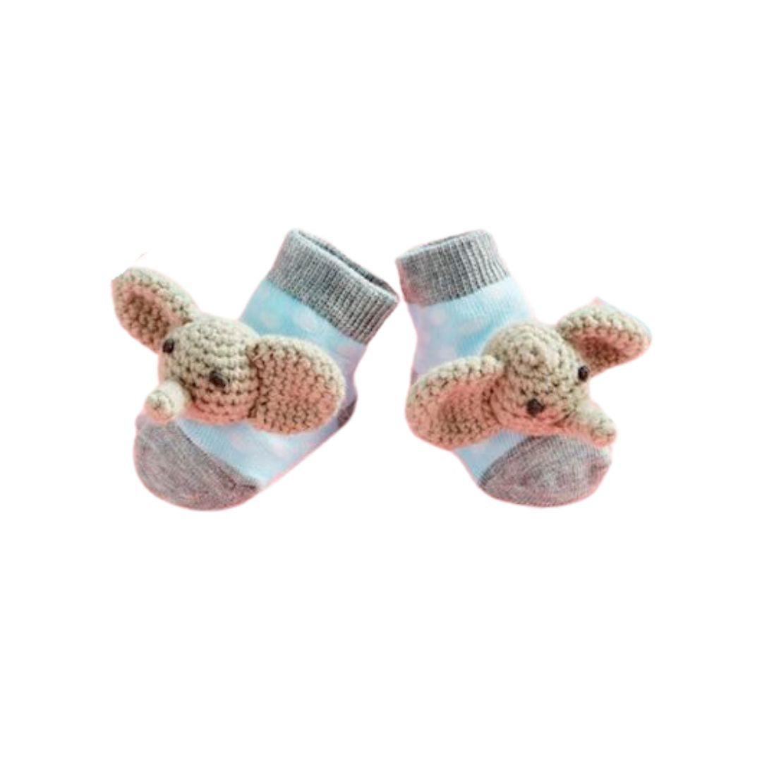 Blue Elephant Crochet Rattle Socks