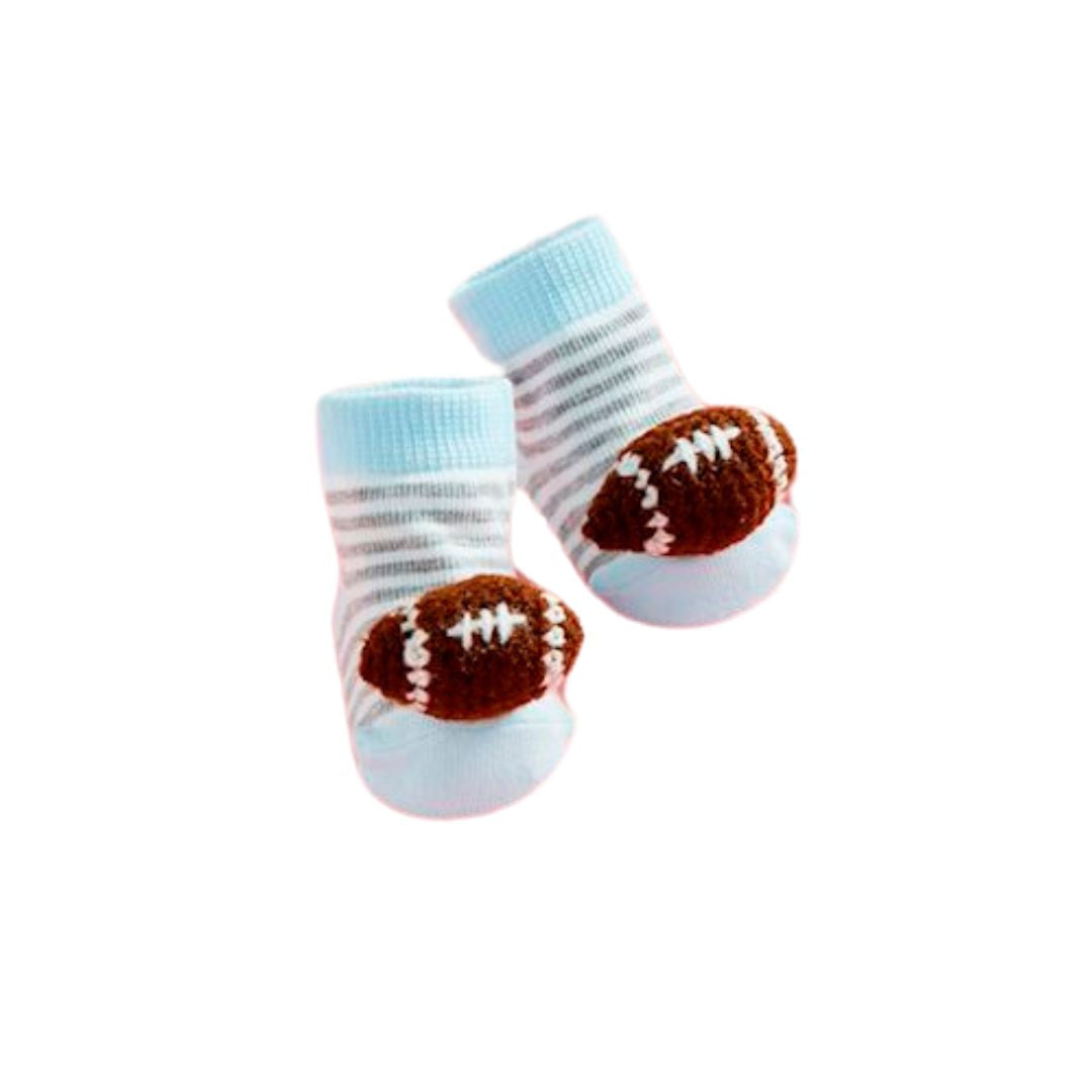 Blue Football Crochet Rattle Socks