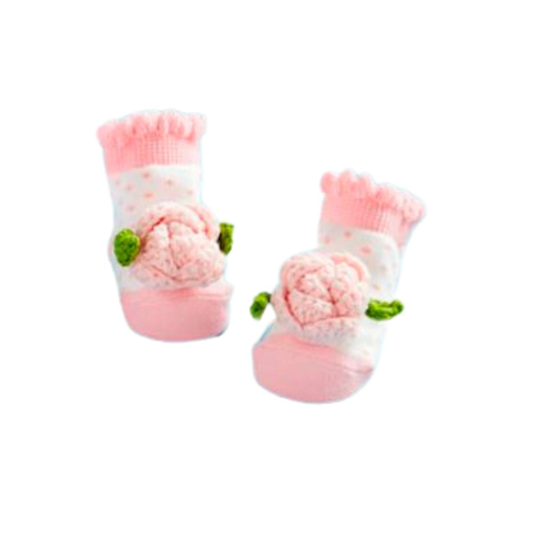 Pink Rose Crochet Rattle Socks
