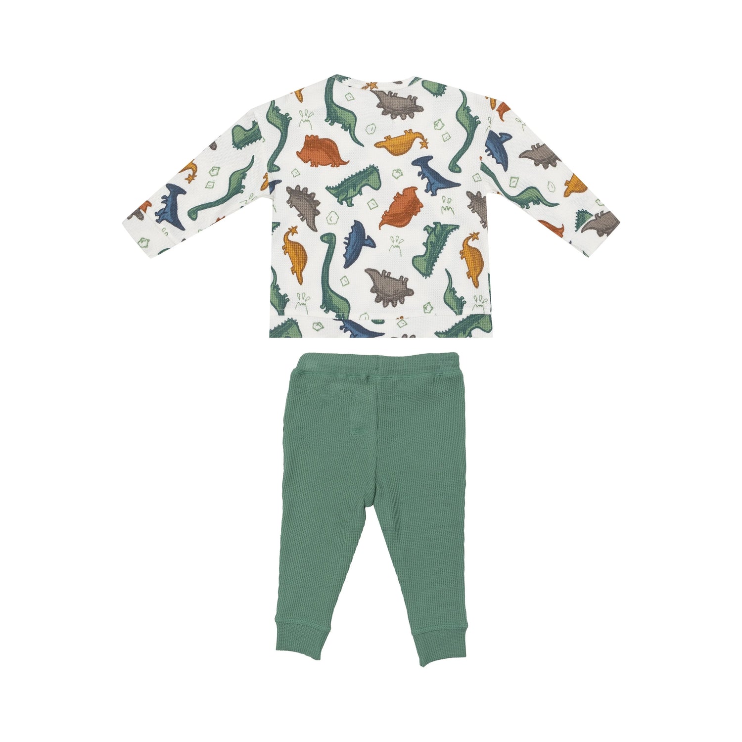 White/Green Dinosaur Waffle Sweatshirt + Jogger 2pc Set